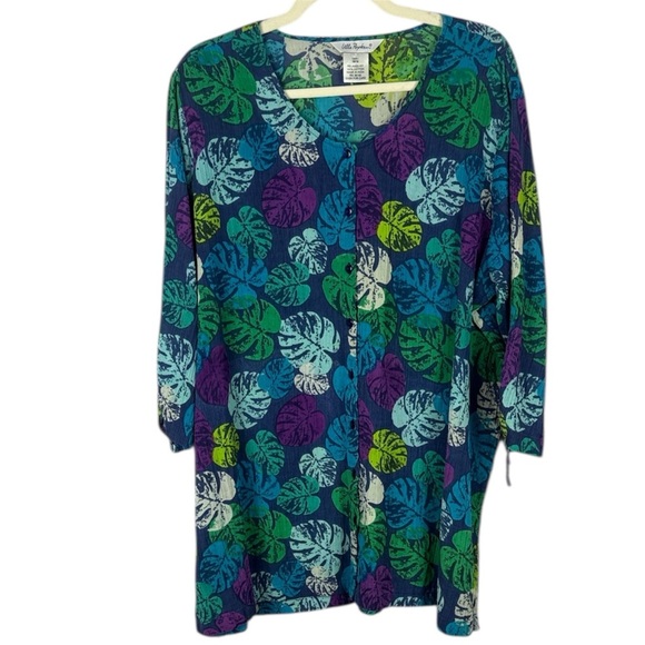 Ulla Popken 100% Cotton Leaf Print Tunic Top in Blue and Green Size 16/18 - Picture 1 of 9